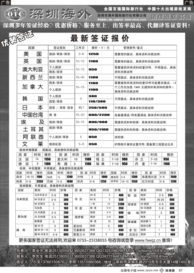b黑087  深圳海外国旅签证部87