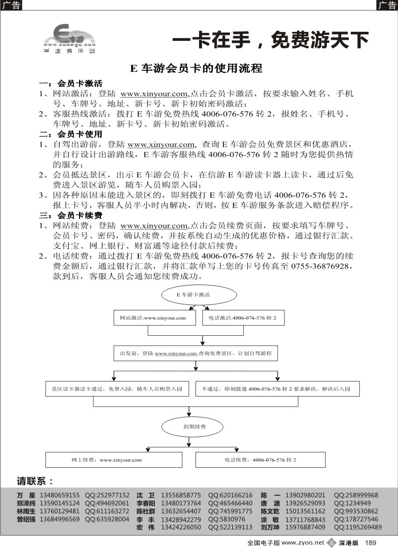 b黑189  E车游卡使用说明，使用流程