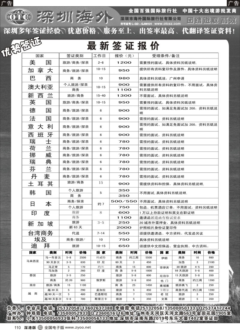 r黑110  深圳海外国旅签证部