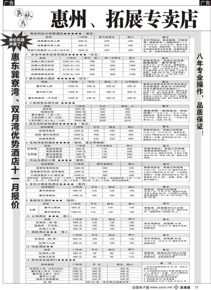 b黑011  吴秋月-惠东巽寮湾、双月湾优势酒店