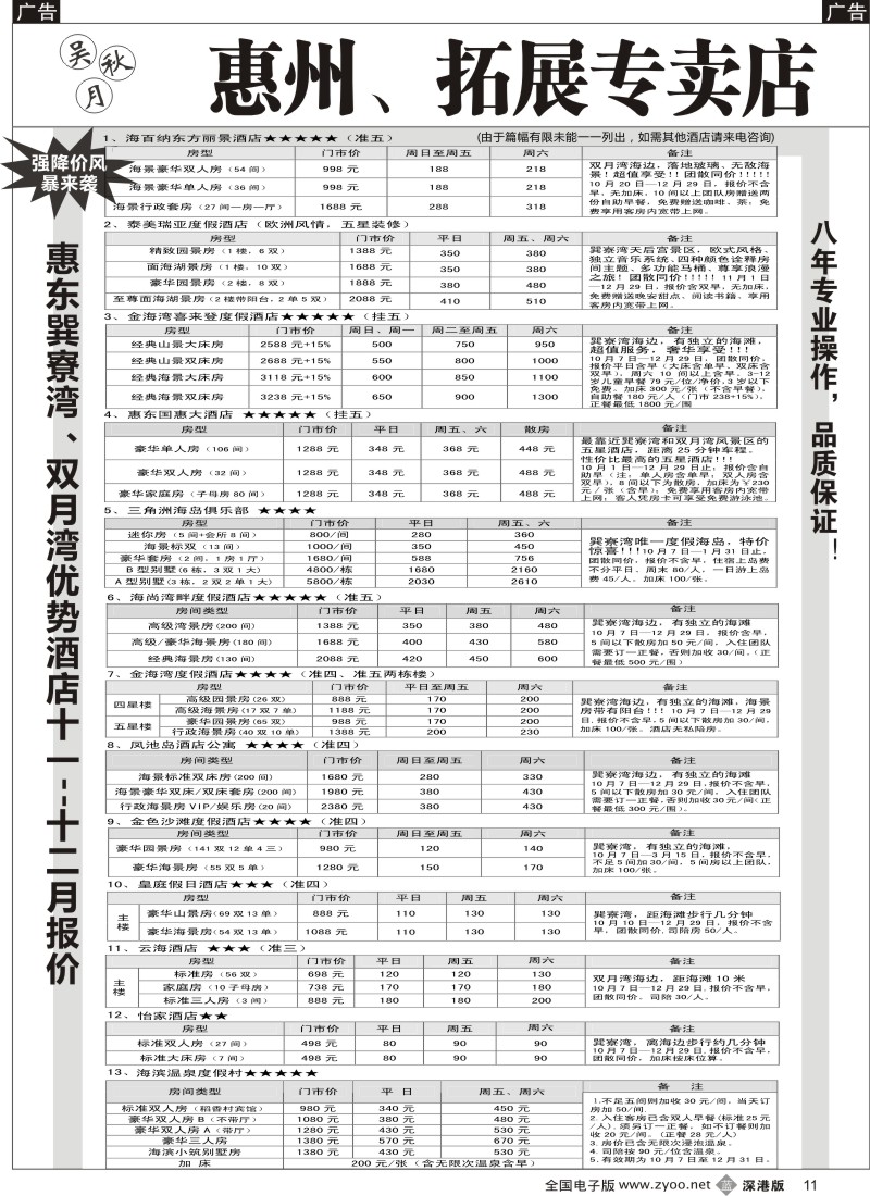 b黑011  吴秋月-惠东巽寮湾、双月湾优势酒店