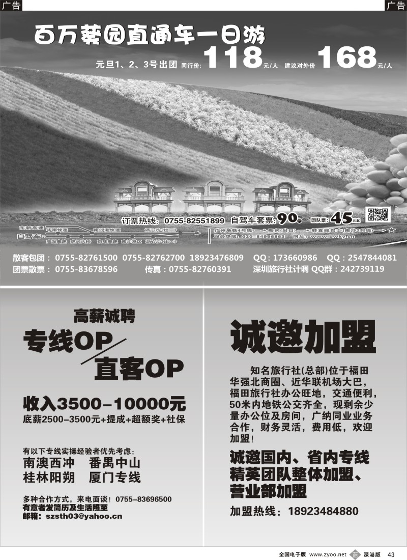 b黑043  百万葵园直通车1日游--招熟手OP／台位招租