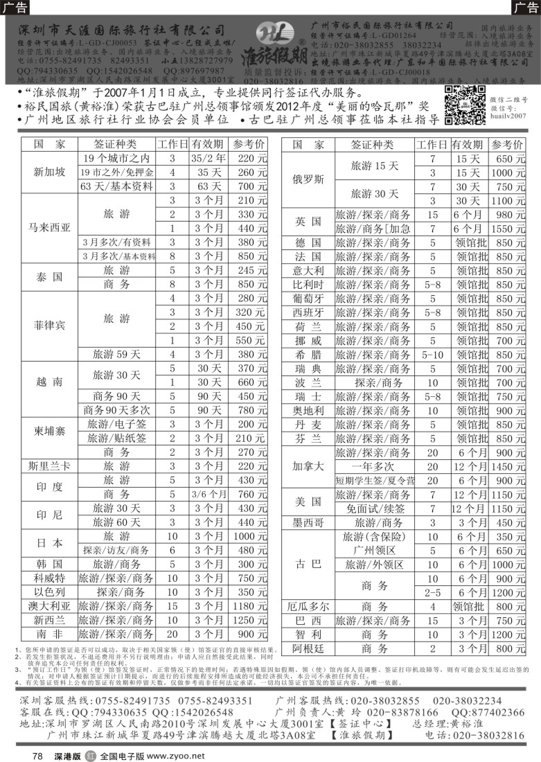 r黑078  淮旅假期【天涯国旅】签证中心？