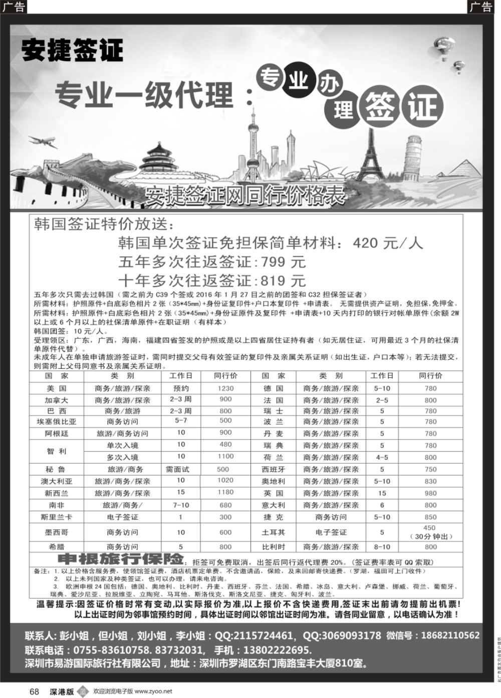 b黑068  一手日韩签证，欧美签证