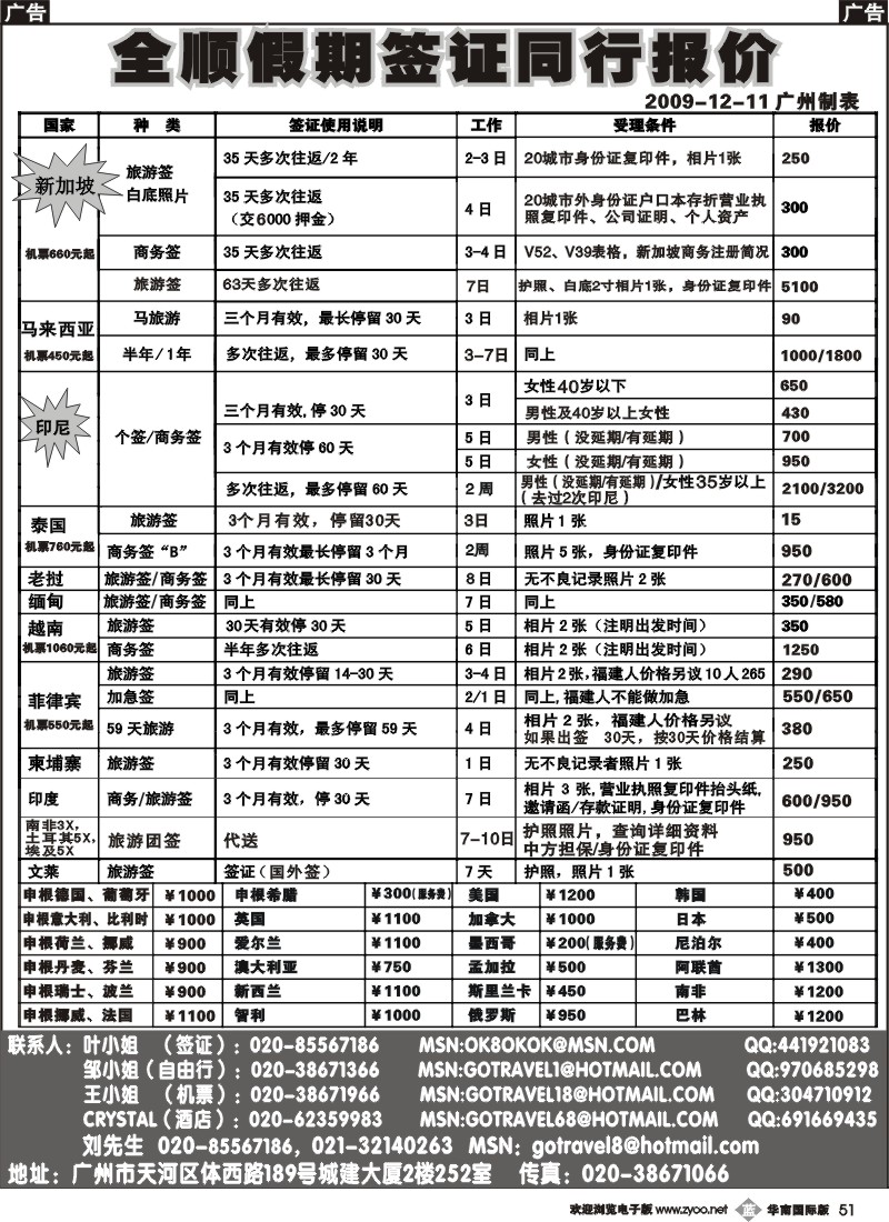 b051_全顺假期签证同行报价
