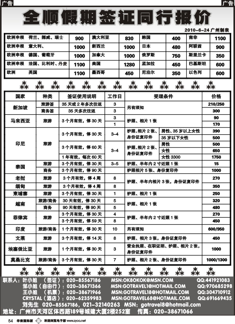 b054 全顺假期签证同行报价