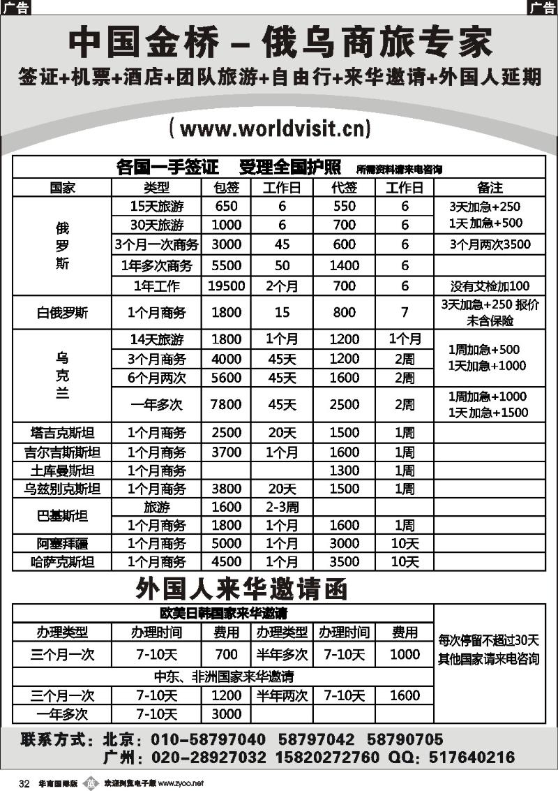 b032 中国金桥－俄乌商旅专家 俄罗斯乌克兰白俄签证