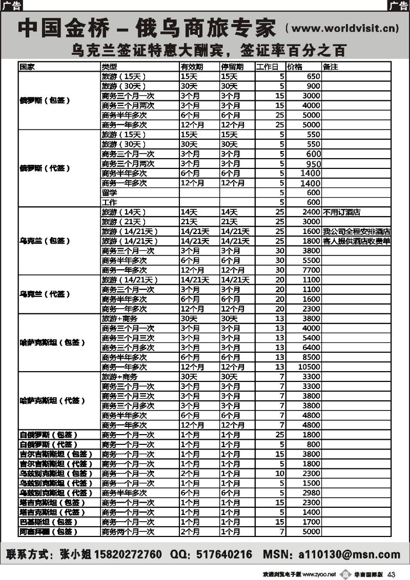 b043 中国金桥－俄乌商旅专家 俄罗斯乌克兰白俄签证