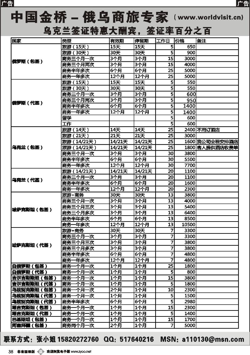 b038 中国金桥－俄乌商旅专家 俄罗斯乌克兰白俄签证