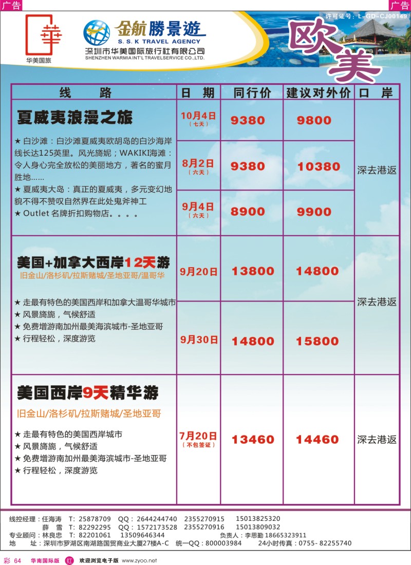 r彩064  金航胜景游－美西岸夏威夷