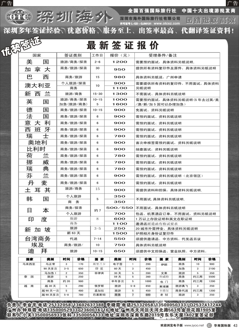 r黑043  深圳海外国旅签证部