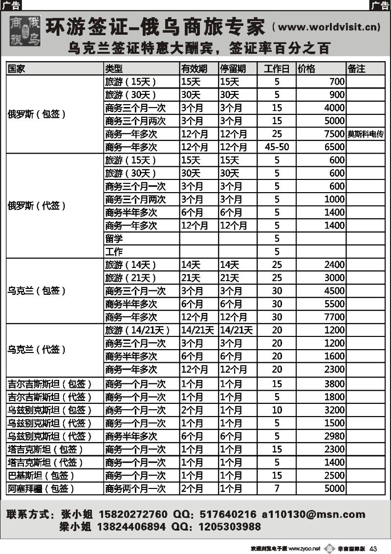 b043 环球签证－俄乌商旅专家 俄罗斯乌克兰白俄签证