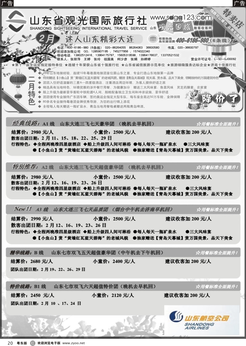020  山东省观光国际旅行社--2月份散客计划
