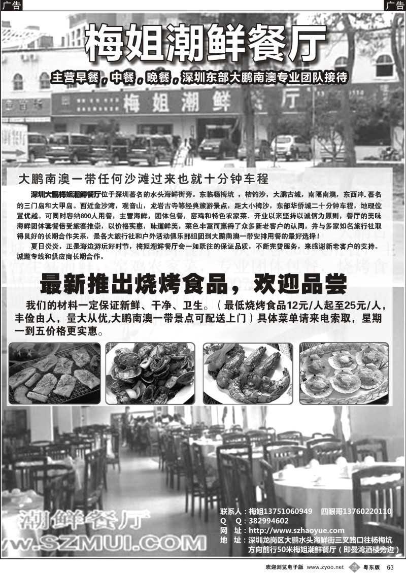 b063  深圳西冲、杨梅坑旅游用餐好选择--南澳海鲜街梅姐餐厅