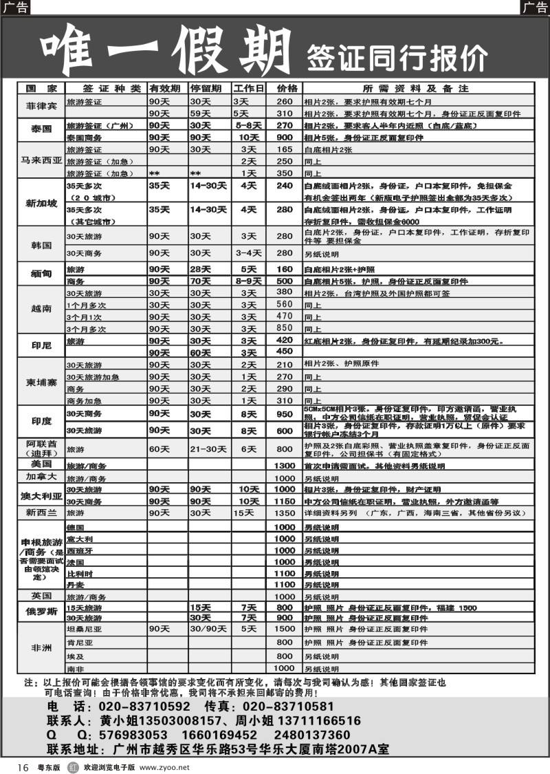 r16  唯一假期-全球签证同行报价