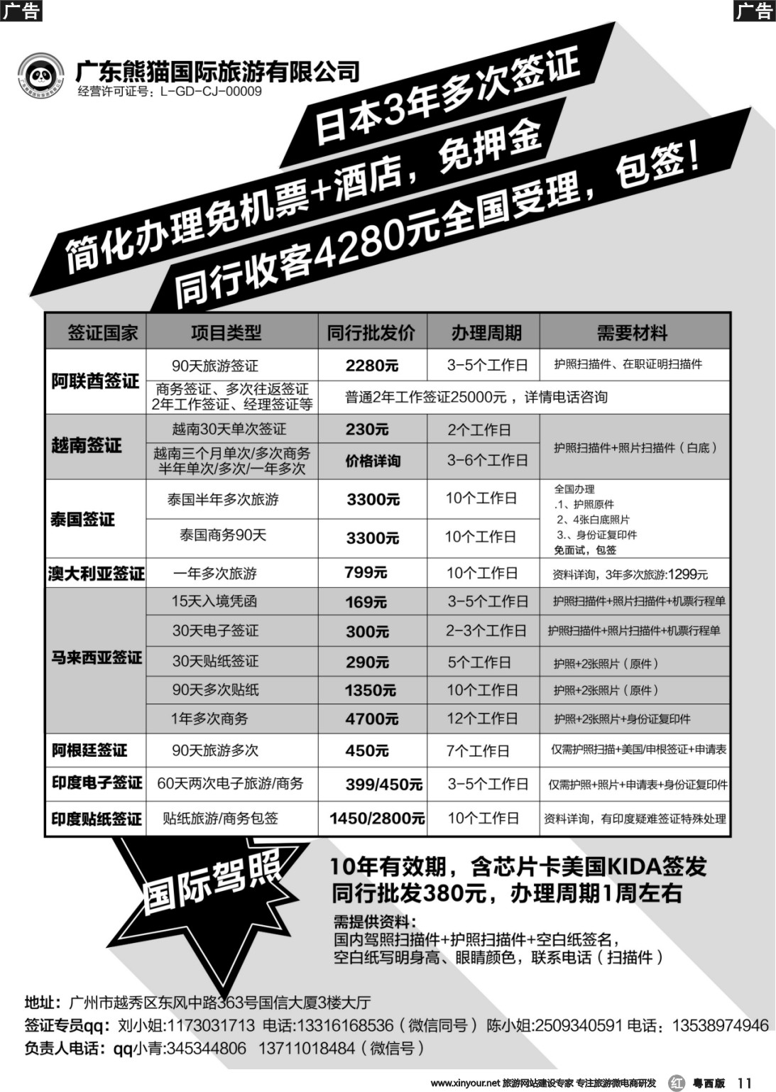 r011 广东熊猫国际旅游有限公司-签证同行报价