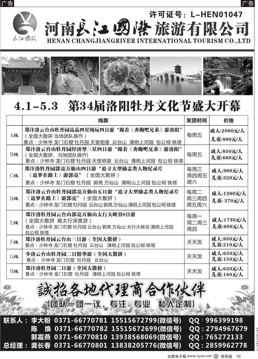 R019 河南长江国旅---专业地接  4月牡丹花会