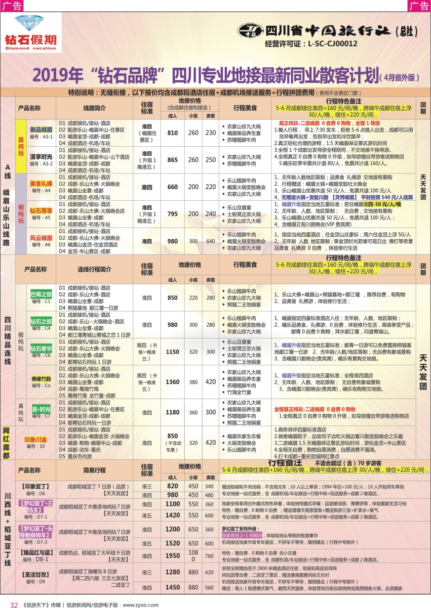 r彩032  钻石假期—四川省中国旅行社（总社）峨眉山乐山金牌专线