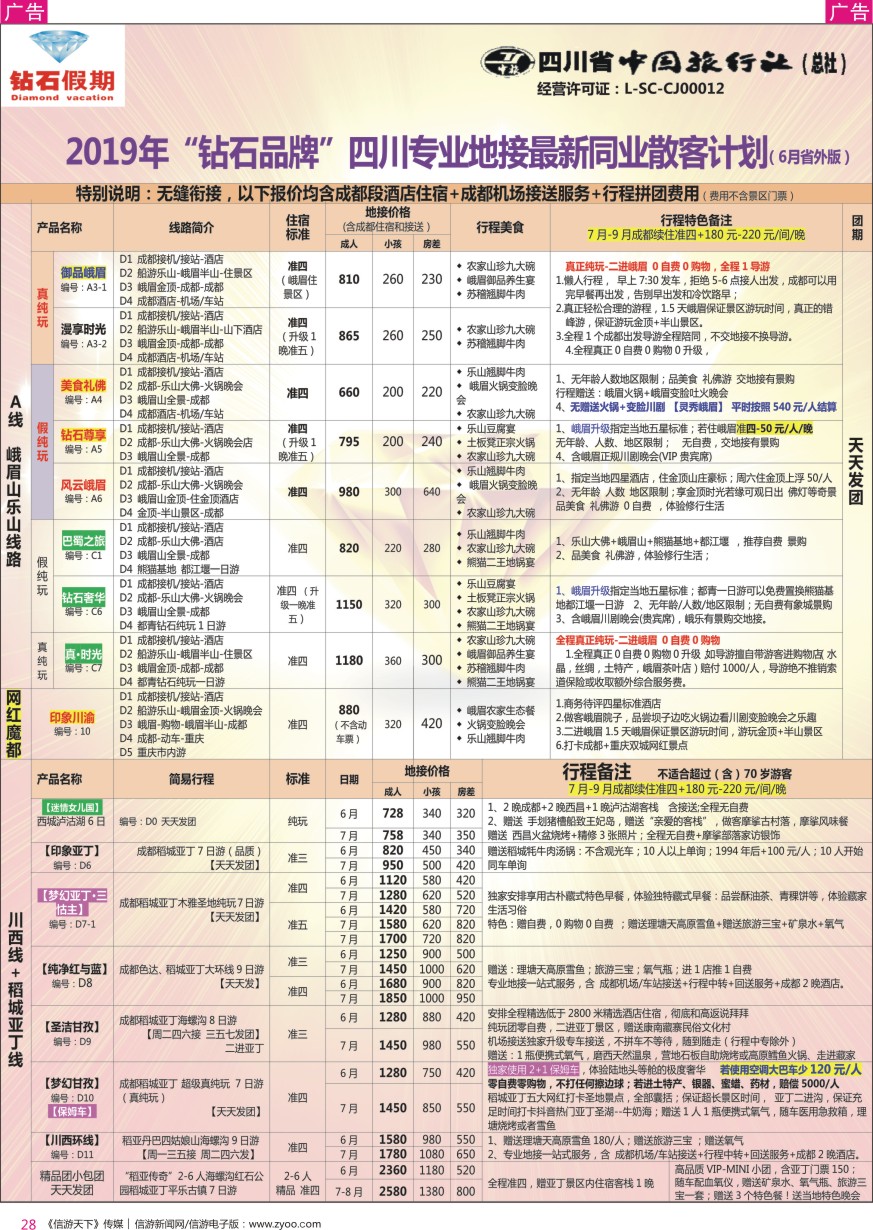 r彩028  钻石假期—四川省中国旅行社（总社）峨眉山乐山金牌专