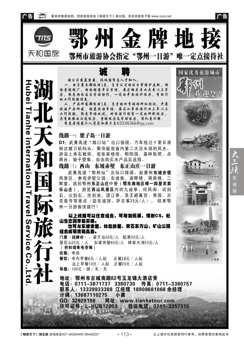 113湖北天和国际旅行社