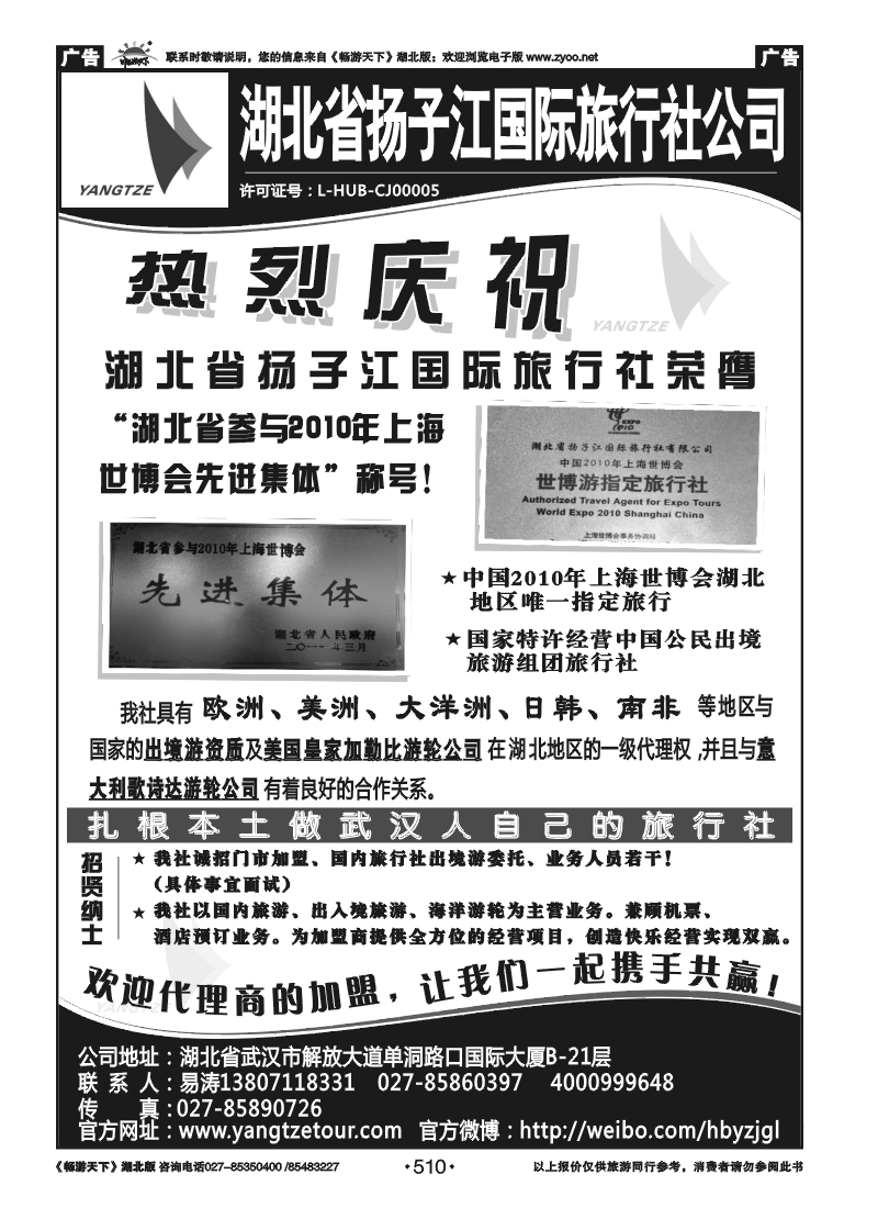 510湖北省扬子江国际旅行社公司
