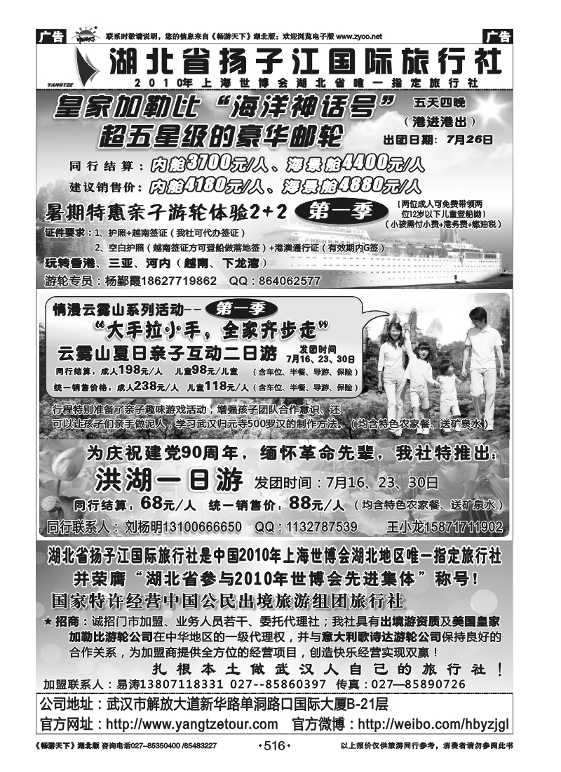 516湖北省扬子江国际旅行社公司