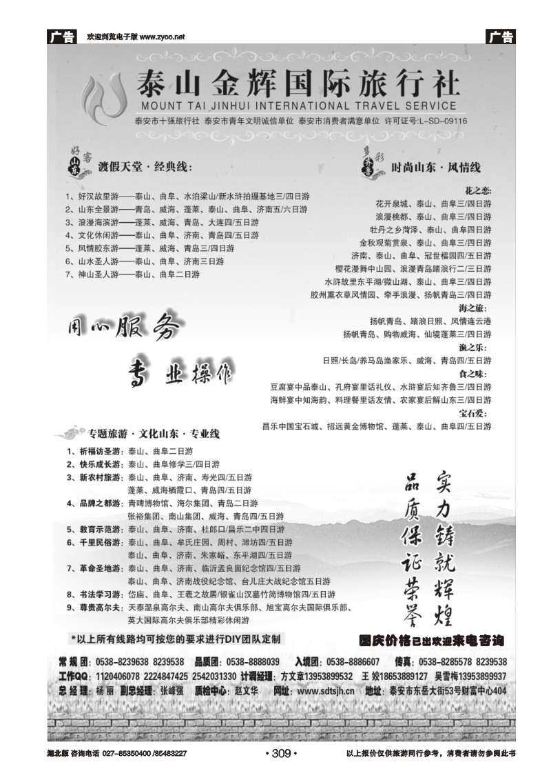 r309泰山金辉国际旅行社