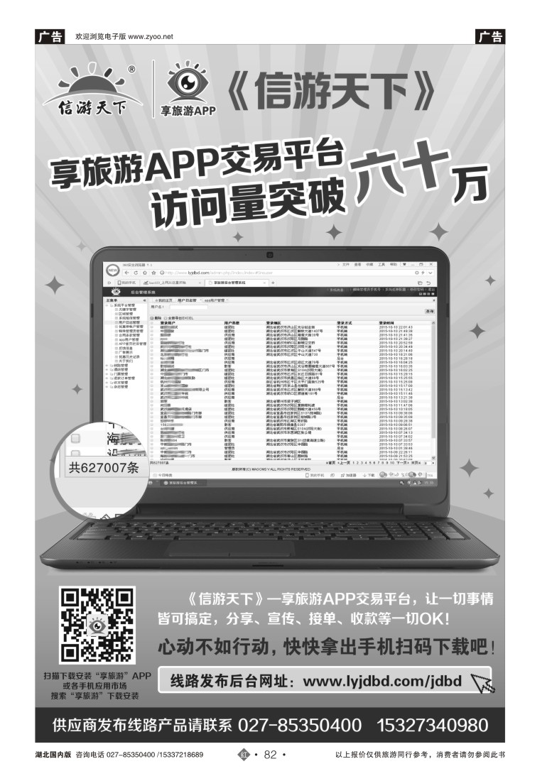 547ZHN082《信游天下》享旅游APP交易平台访问量突破六十万
