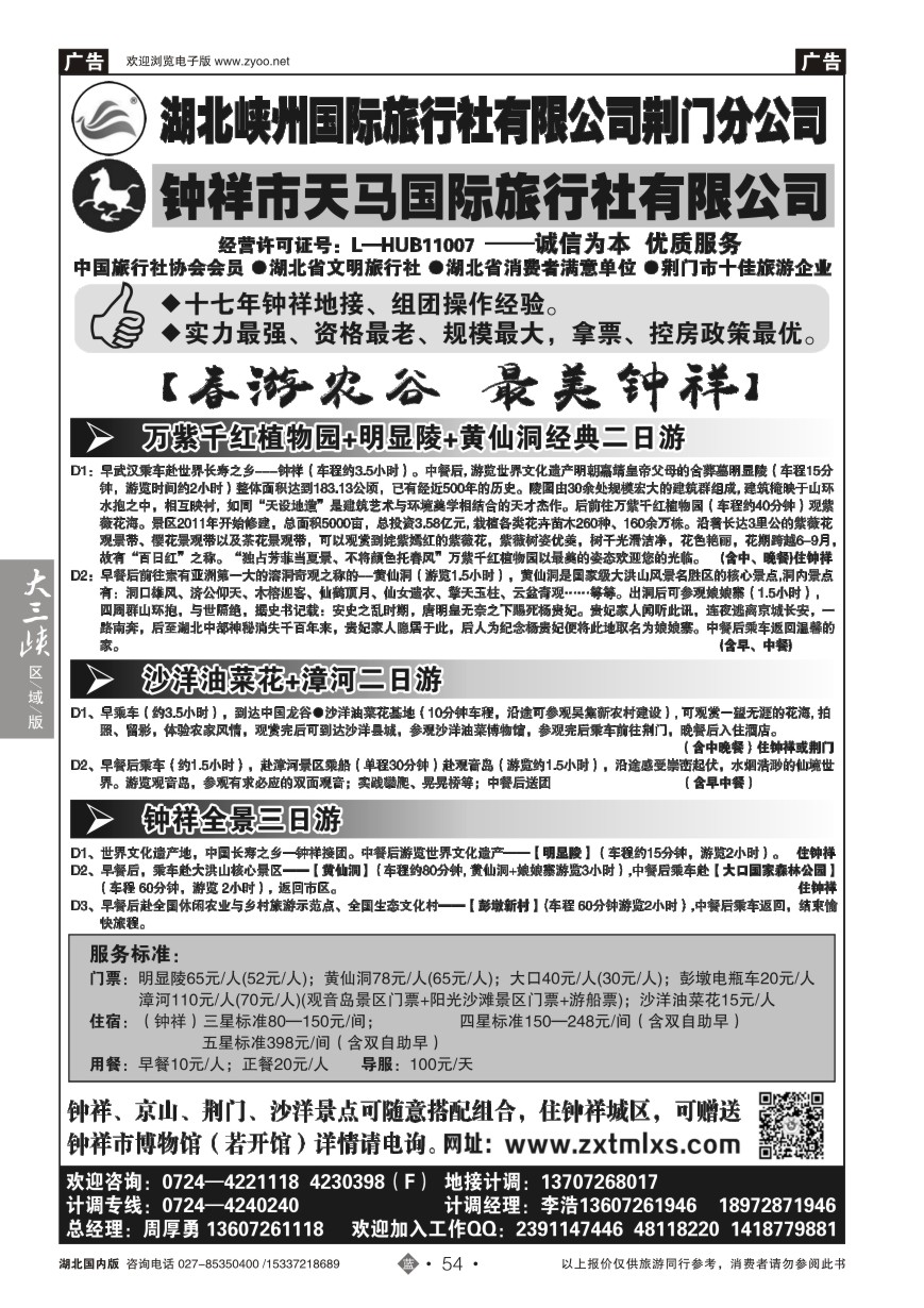 564ZLN054钟祥市天马国际旅行社