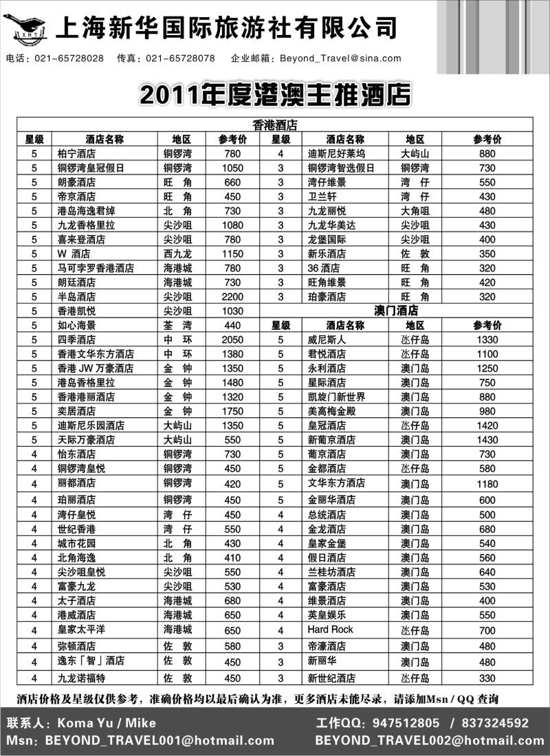 d21 上海新华旅游社港澳订房中心