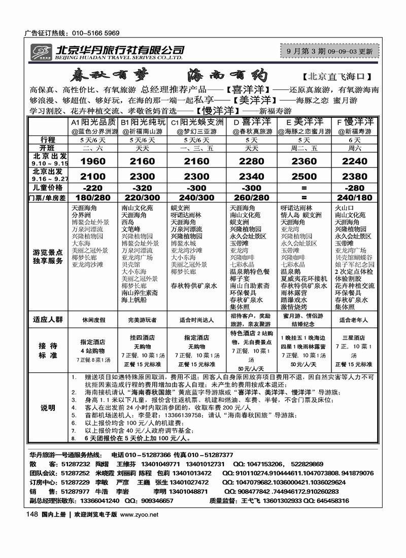 北京华丹（海南春秋）旅行社·海南线2黑148