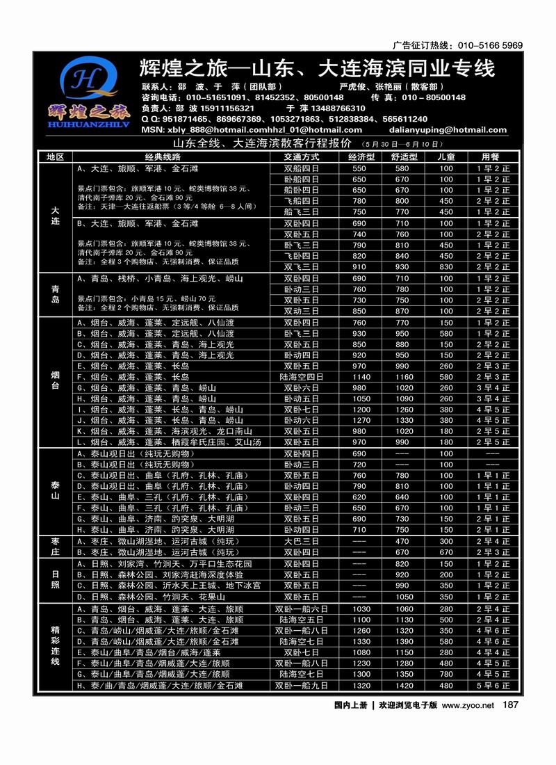 辉煌之旅-山东、大连海滨专线（前排）右手页——————第九位