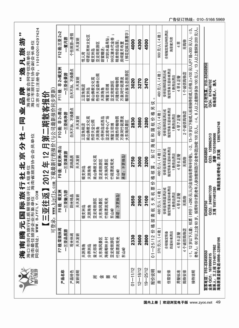 逸凡旅游海南同业批发2