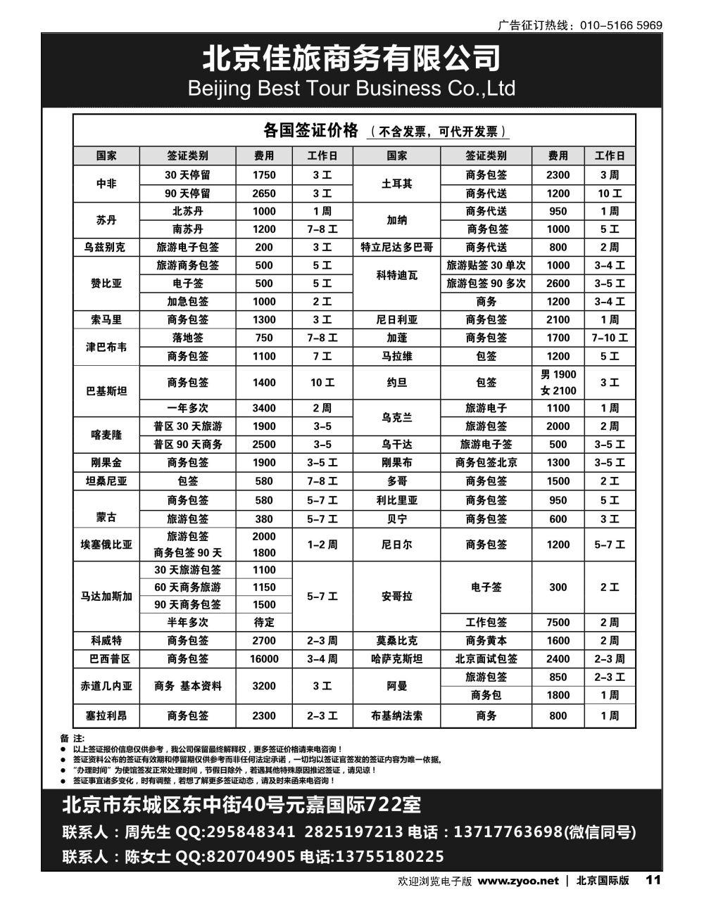 11北京佳旅-各国签证