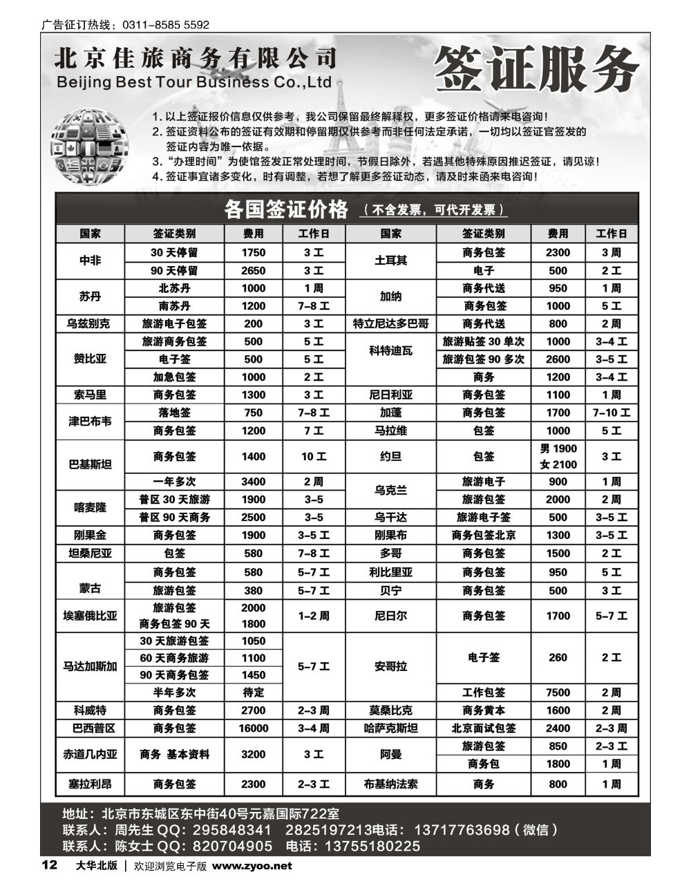 12 佳旅商务旅游各国签证