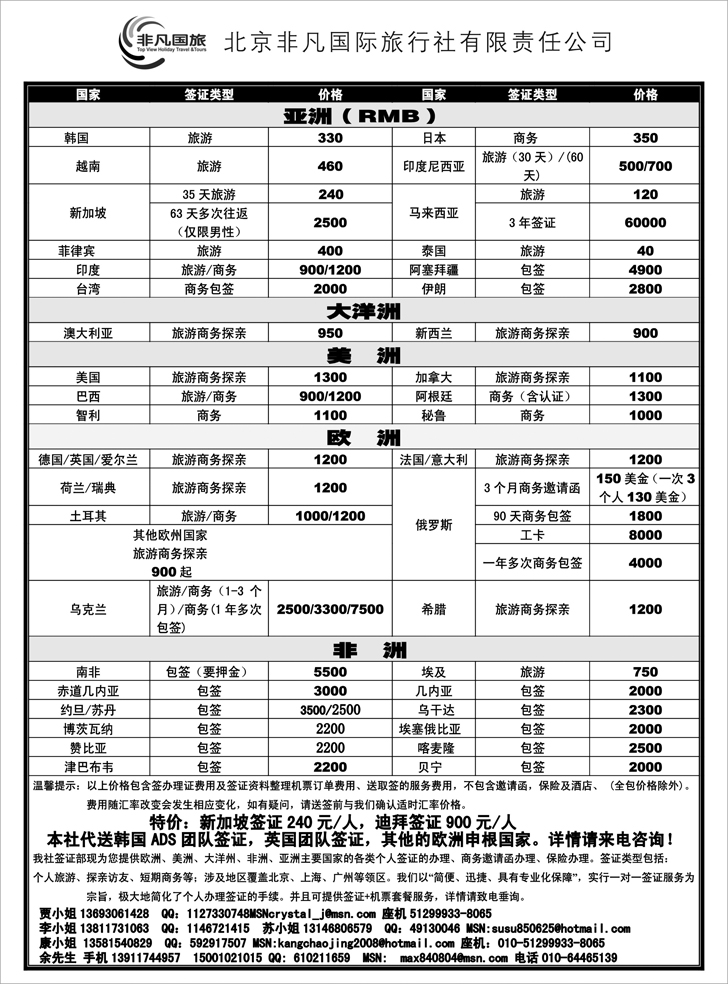 非凡国旅签证部