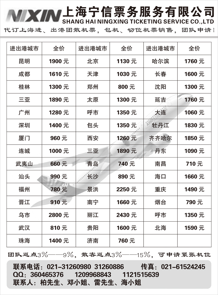 上海宁信票务(深港+广州+东汕+珠佛+福建+北京+天津+河北+广西+海南+贵州+湖北+湖南+新疆+内蒙+甘青宁+陕西+东北+山东济南+河南+山西+山东青岛+云南+重庆+川藏+甬台温版)