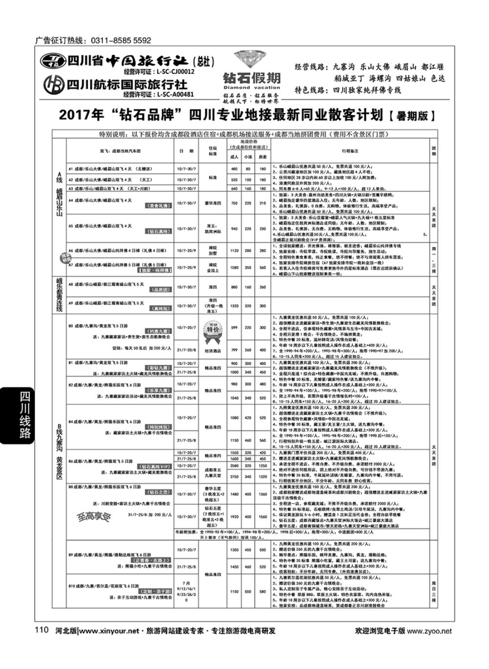 110 四川省中国旅行社（总社）四川地接·钻石假期·九寨黄龙稻城亚丁专线