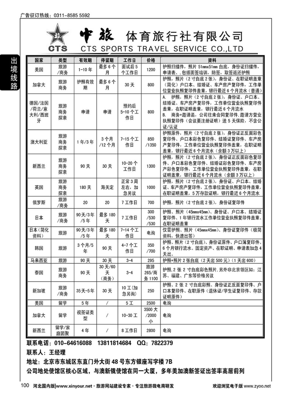 100 中旅签证