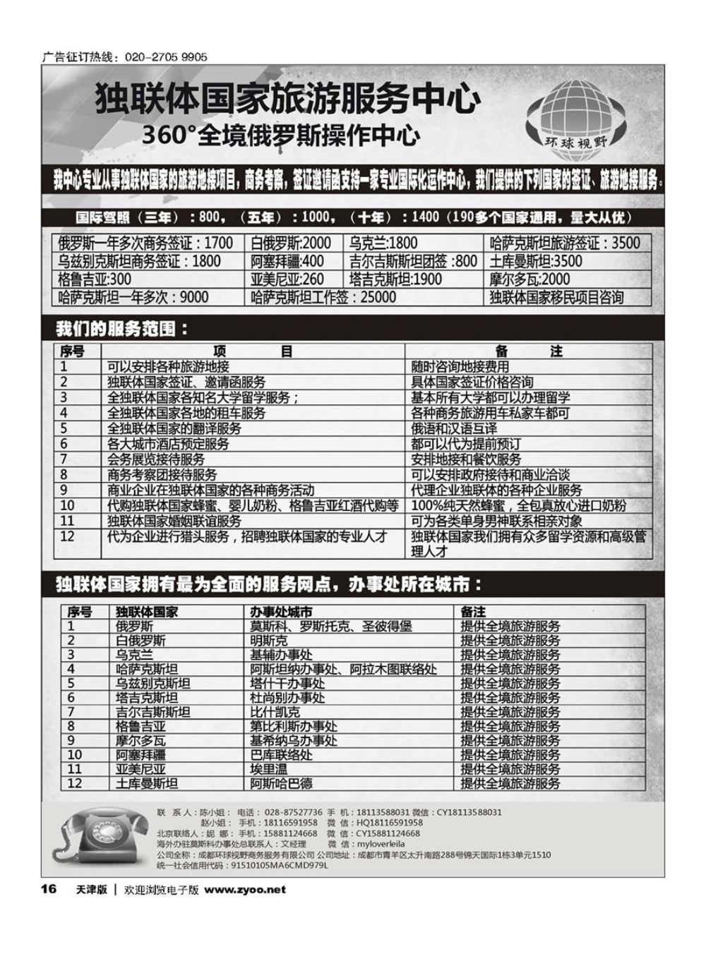 16俄罗斯独联体国家旅游地接
