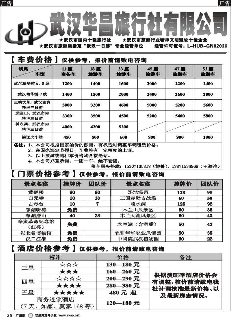 r026 武汉华昌旅行社-车费、门票、酒店