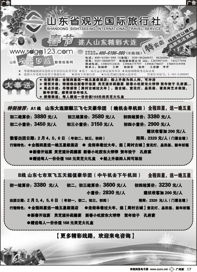 b017 山东省观光国际旅行社--春节散客计划