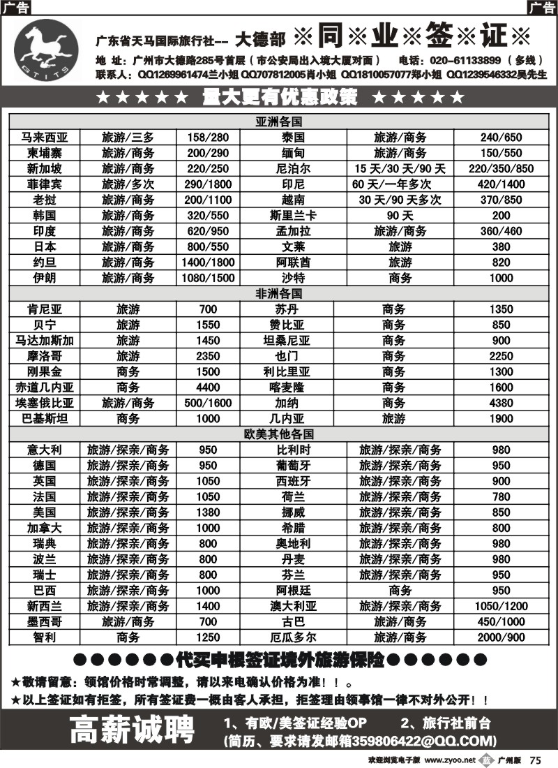 b075 天马国旅大德部同业签证