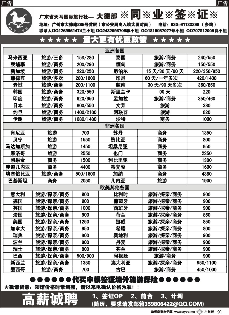 b091 天马国旅大德部同业签证