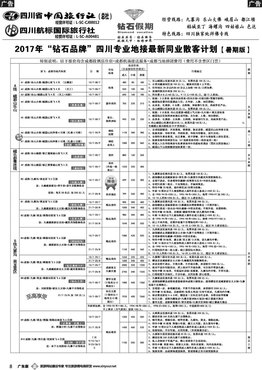 b008 四川省中国旅行社（总社）四川地接·钻石假期·九寨黄龙稻城亚丁专线