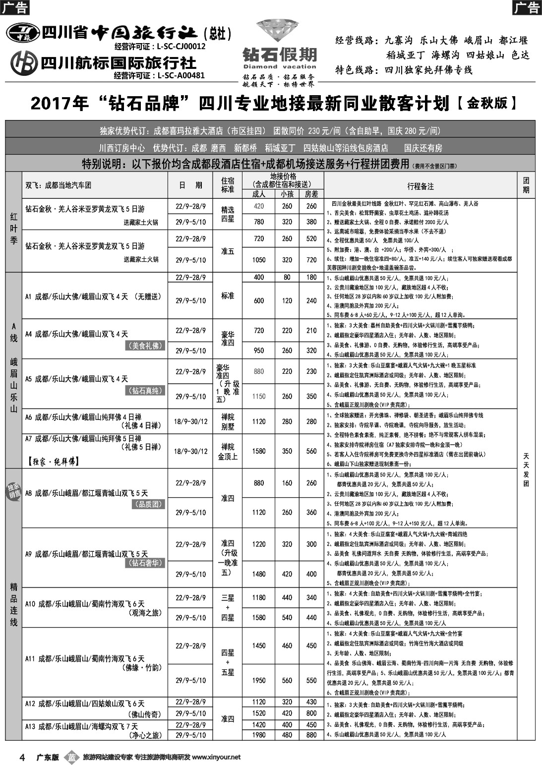 b004 四川省中国旅行社（总社）四川地接·钻石假期1