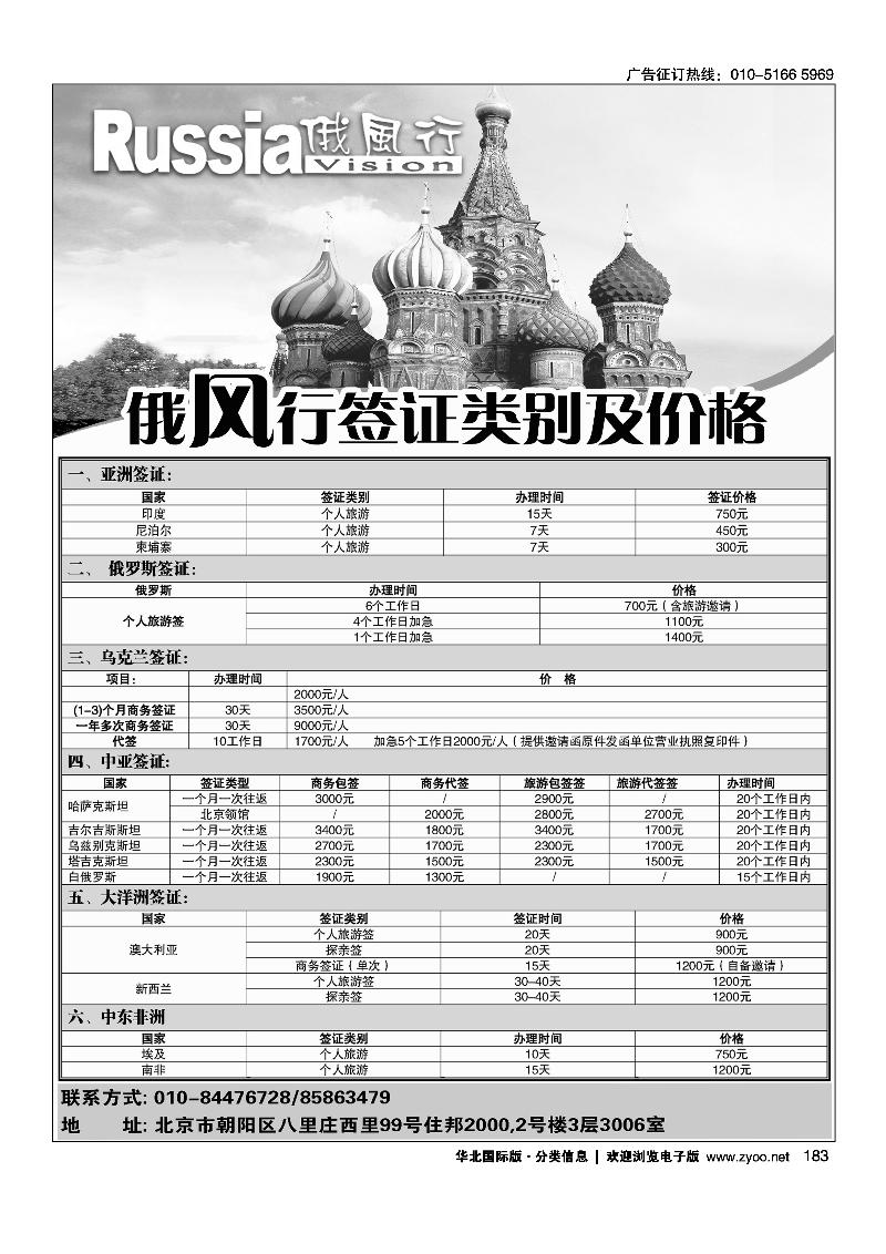 俄风行各国签证