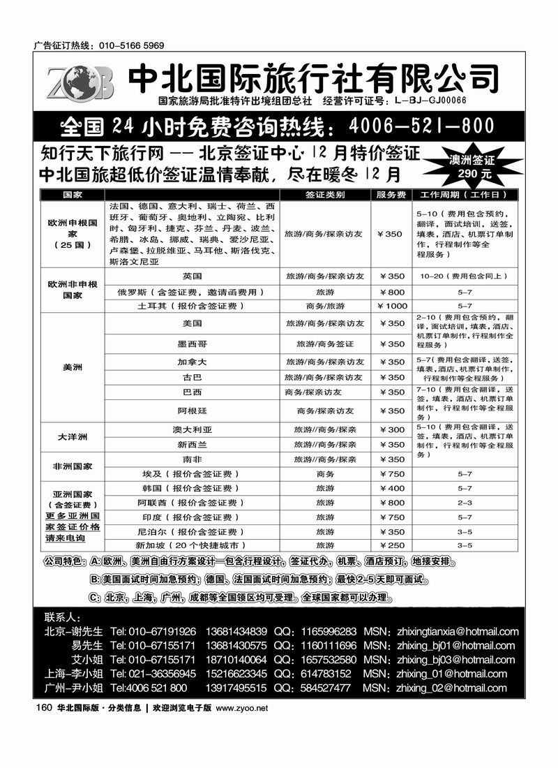 中北国旅-特价签证系列