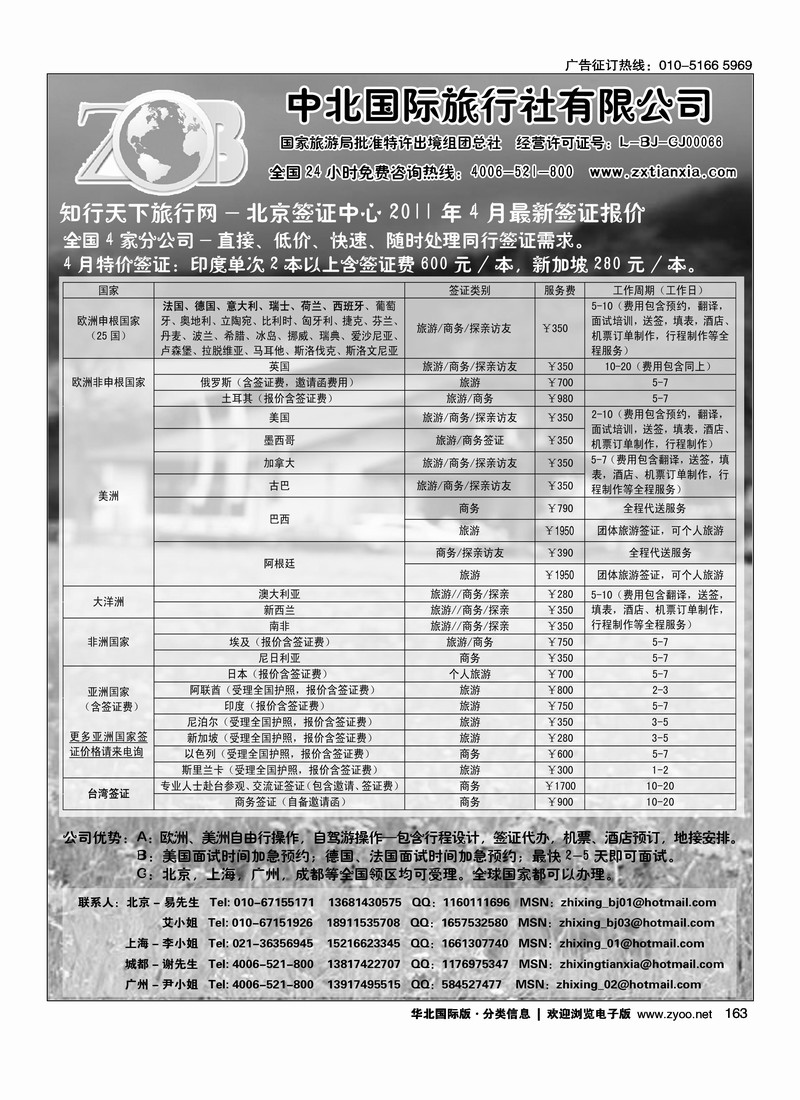 中北国旅·特价签证系列