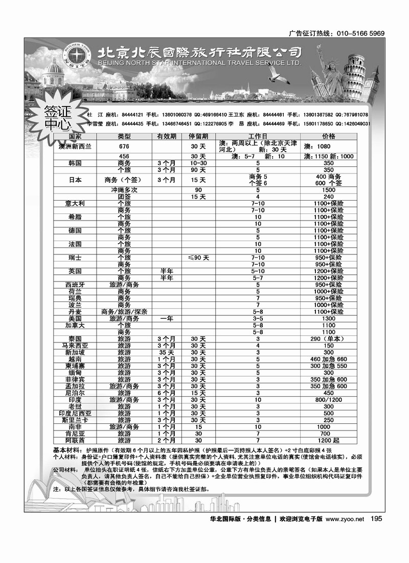 北辰国旅签证